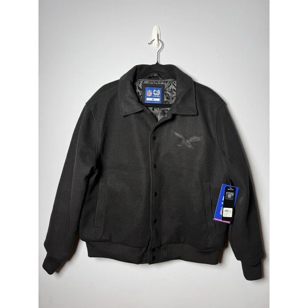 Philadelphia Eagles NFL Ultra Game Men's Triple Black Jacket Coat $160 Tag (MED)